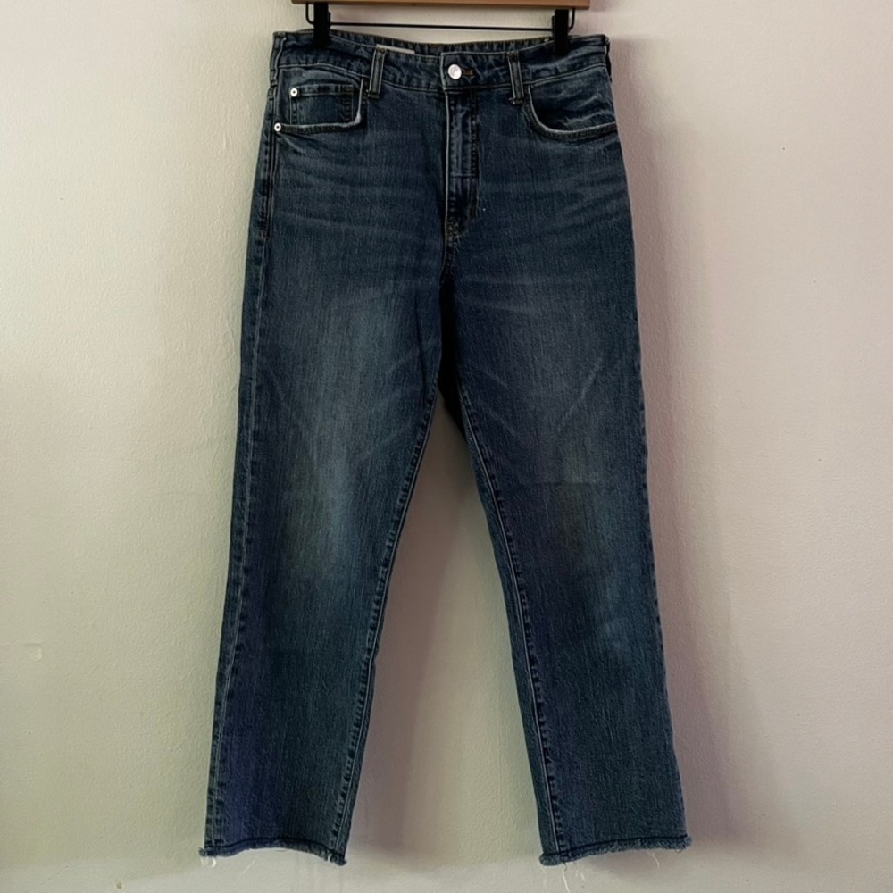 Pilcro The Vintage Straight Jeans Medium Wash Frayed Hem‎ High Rise size 30
